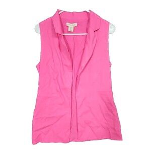 Happily Grey Ecru Sleeveless Pink Open Front Linen Blend Vest Small S NWOT